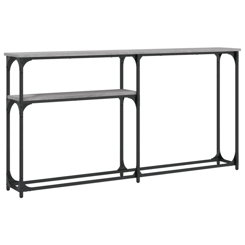 Table console d'entrée fonctionnel et stylé avec étagères 145 x 22,5 x 75 cm bois d'ingénierie gris et métal DEC032217