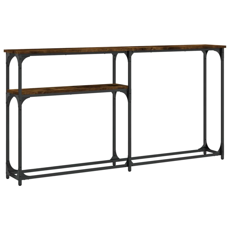 Table console d'entrée fonctionnel et stylé avec étagères 145 x 22,5 x 75 cm bois d'ingénierie et métal DEC031785