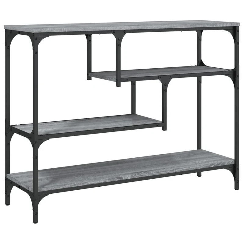 Table console d'entrée fonctionnel et stylé avec étagères 100 x 30 x 75 cm bois d'ingénierie gris et métal DEC032192