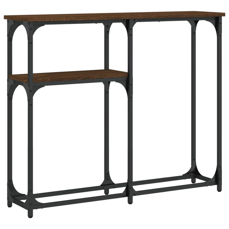 Table console d'entrée fonctionnel et stylé avec étagères 90 x 22,5 x 75 cm bois d'ingénierie marron et métal DEC031896