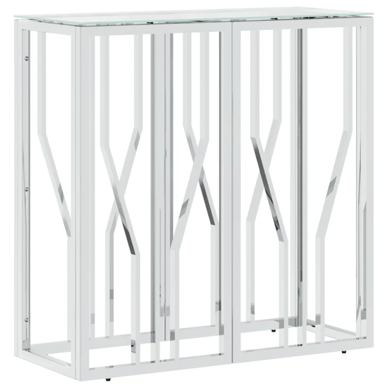 Table console meuble d'entrée 70 x 30 x 70 cm acier inoxydable argenté et verre trempé DEC031564