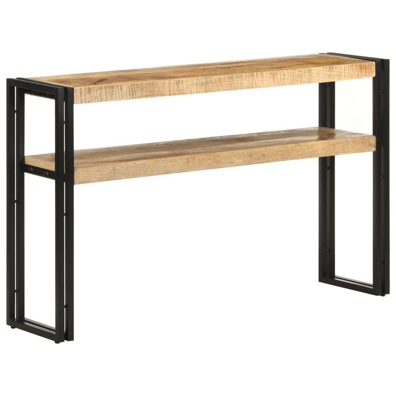 Table console d'entrée fonctionnel et stylé avec étagère 120 x 30 x 75 cm bois de manguier brut brun DEC031549