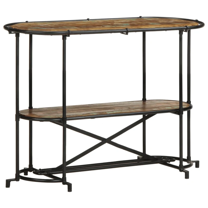 Table console d'entrée fonctionnel et stylé avec étagères 110 x 42 x 76 cm bois massif de récupération et fer DEC031534