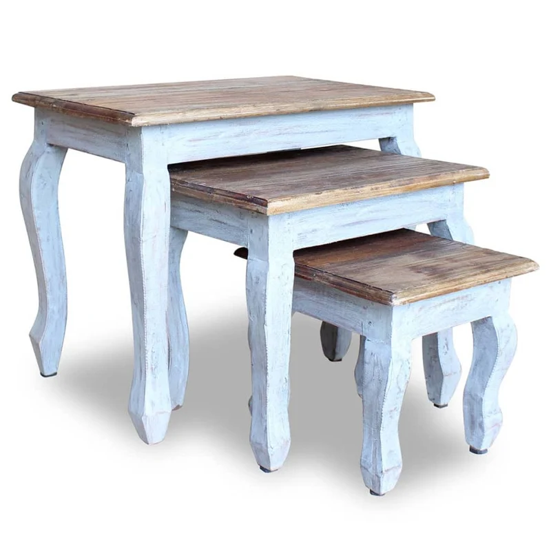 Ensemble de 3 tables basses gigognes en bois d'acajou massif brun DEC031402