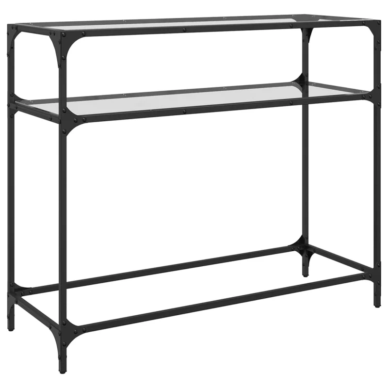 Table console meuble d'entrée avec dessus en verre transparent et acier 98 x 35 x 81 cm DEC031356