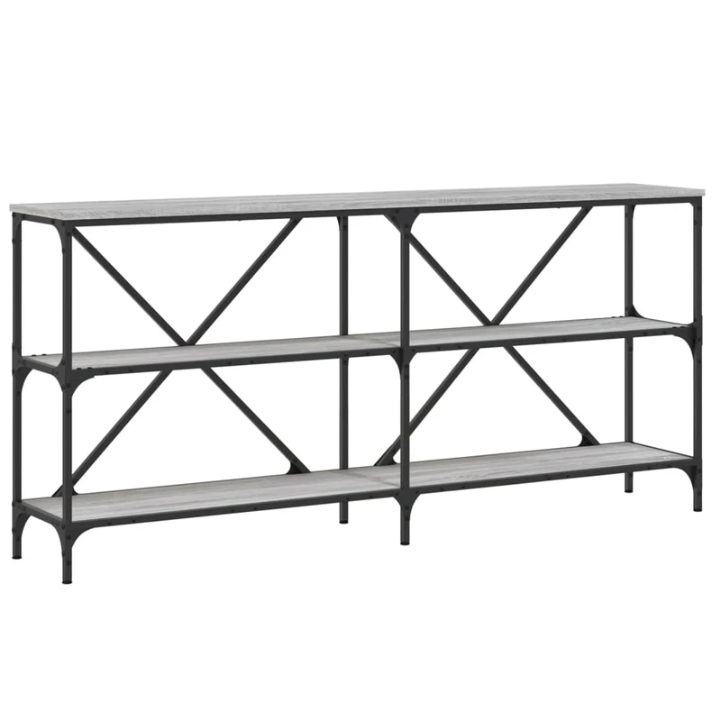 Meuble console d'entrée moderne avec étagères 160 x 30 x 75 cm bois d'ingénierie gris et fer DEC032223