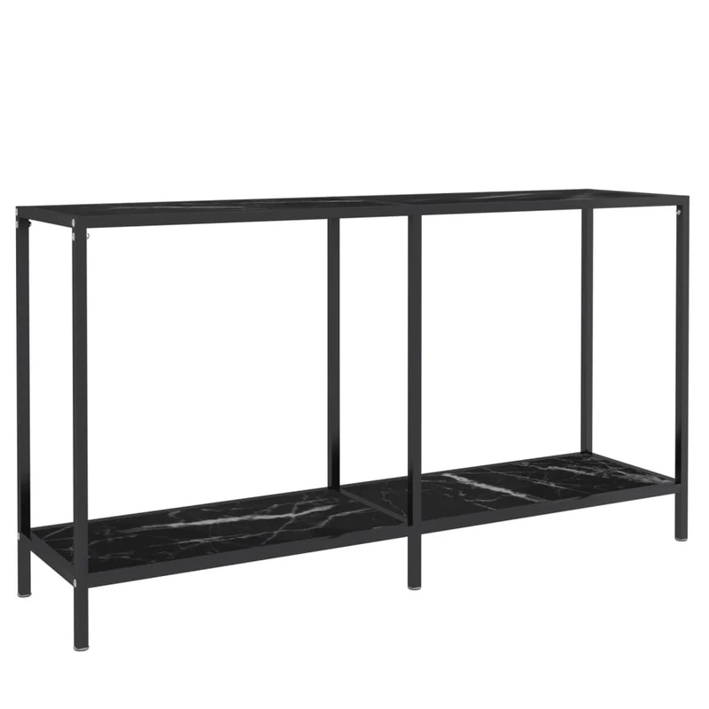 Meuble console d'entrée moderne table d'appoint 140 x 35 x 75,5 cm verre trempé aspect marbre noir et acier DEC032111