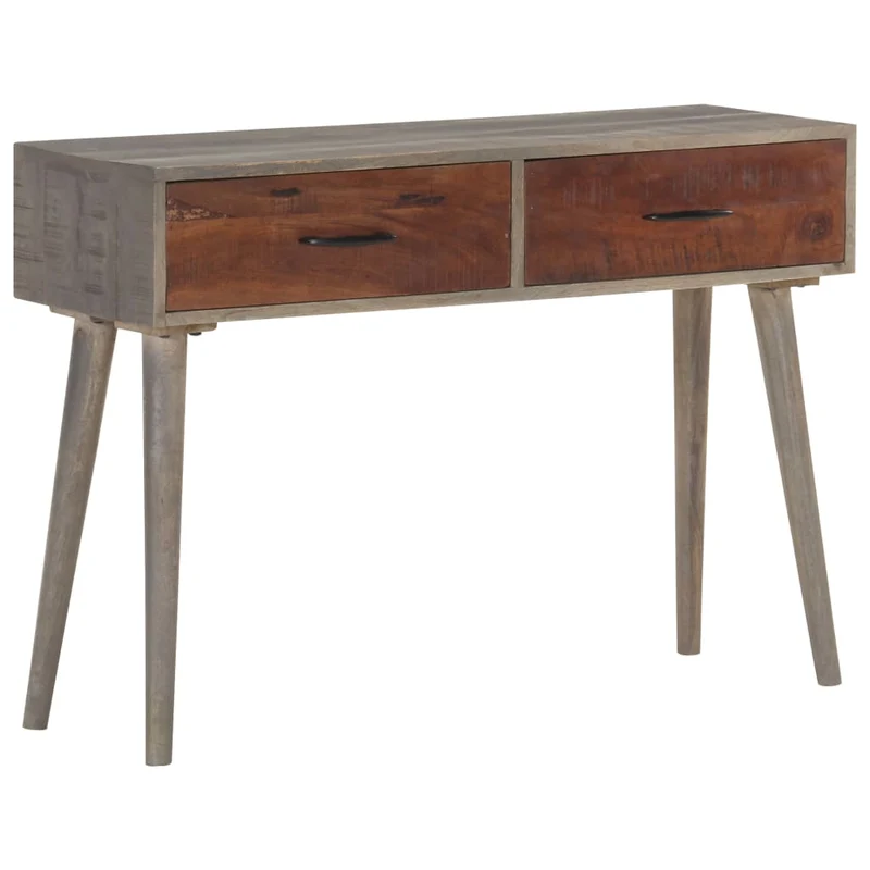 Meuble console d'entrée moderne table d'appoint avec tiroirs 110 x 35 x 75 cm bois de manguier massif gris et marron DEC031994
