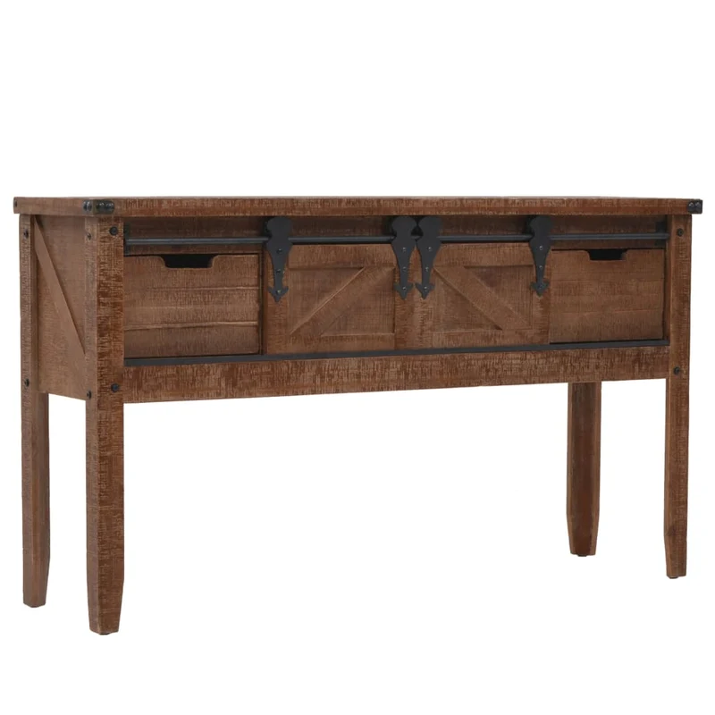 Meuble console avec 2 tiroirs et 2 compartiments 131 x 35,5 x 75 cm bois de sapin massif MDF et acier DEC031748