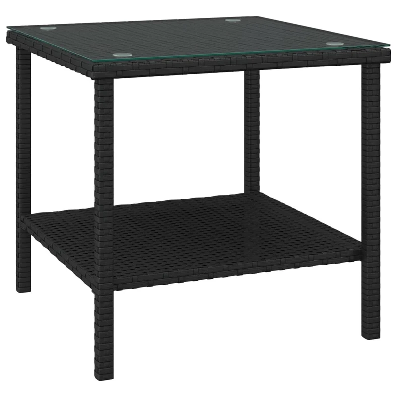 Table d'appoint pour intérieur ou extérieur 45 x 45 x 45 cm polyrotin noir et verre trempé DEC032487