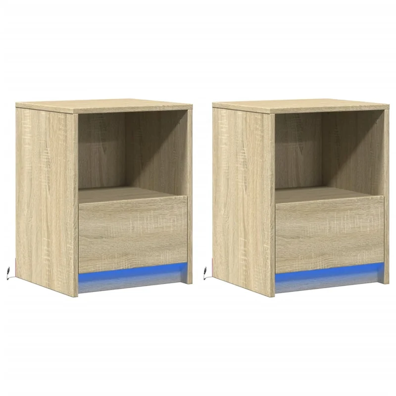 Lot de 2 tables de chevet avec tiroir et LED en bois d'ingénierie couleur chêne DEC032850