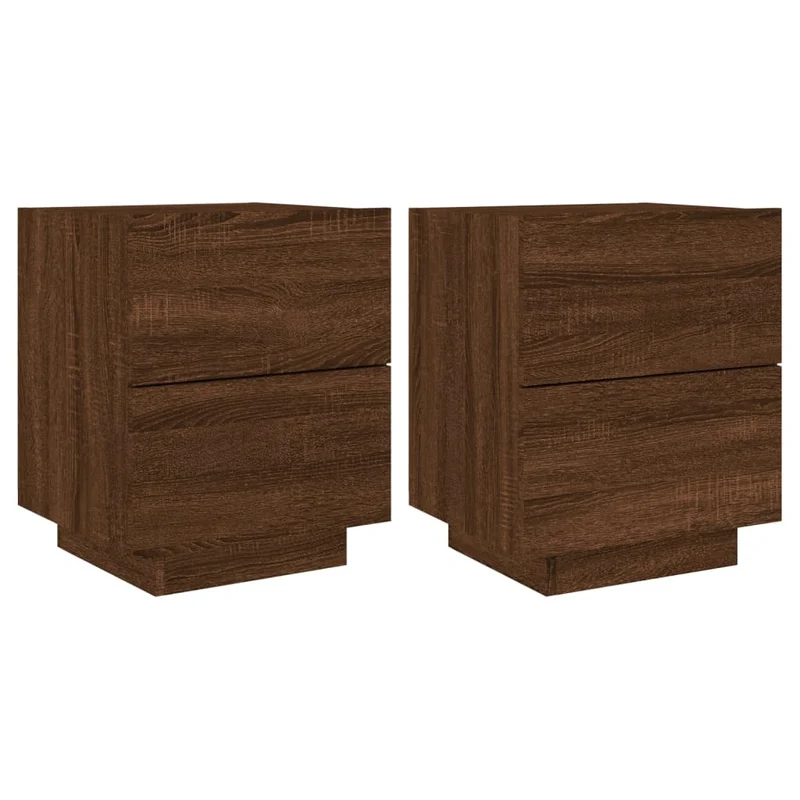 Lot de 2 tables de chevet avec tiroirs et LED bois d'ingénierie marron DEC032846