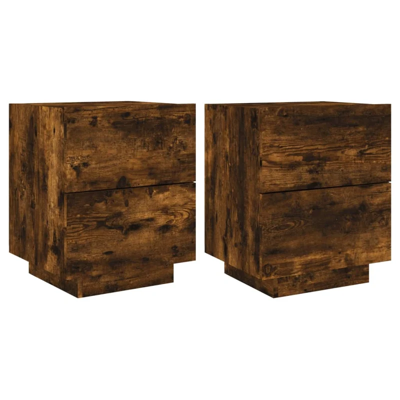 Lot de 2 tables de chevet avec tiroirs et LED 45 x 40 x 55 cm en bois d'ingénierie marron DEC032838