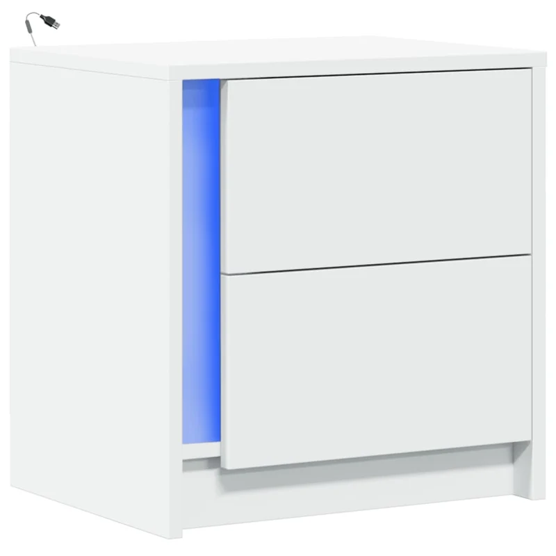 Table de chevet avec LED et tiroirs en bois d'ingénierie blanc DEC032767