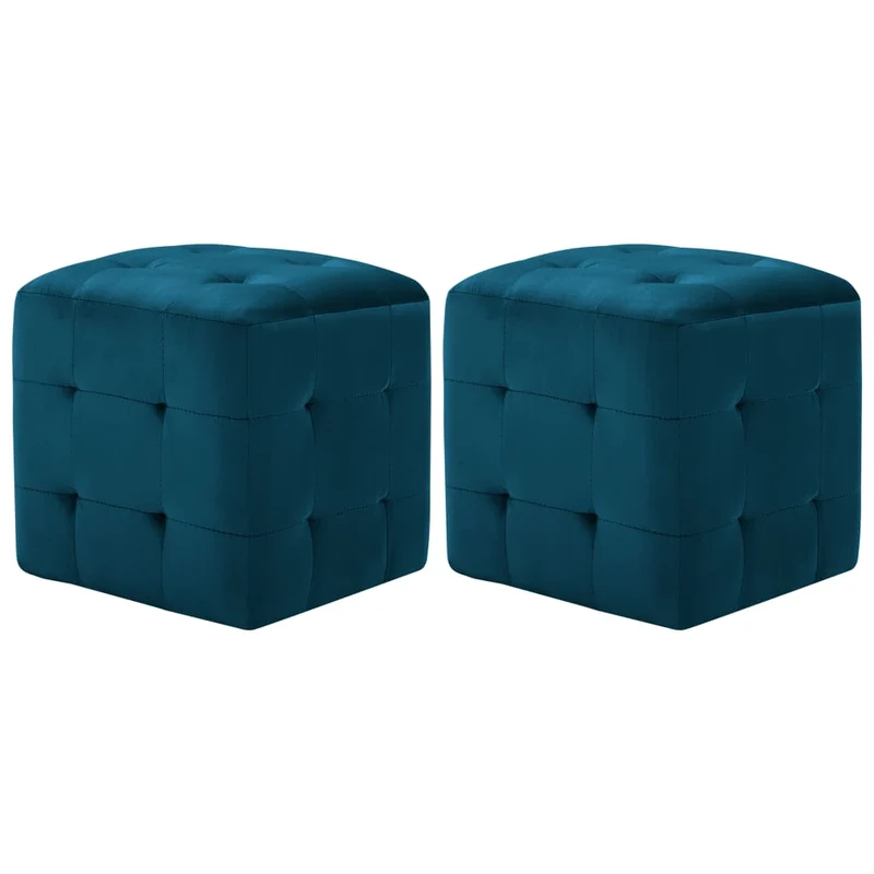 Lot de 2 tabourets poufs repose-pieds 30 x 30 x 30 cm en tissu velours bleu DEC032755