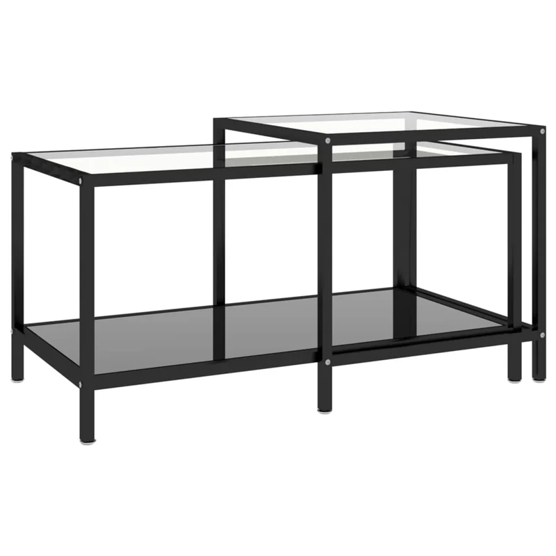 Lot de 2 tables basse de salon tables d'appoint en verre trempé noir et acier DEC032746