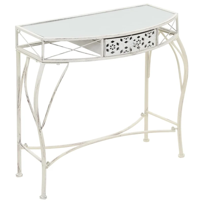 Table d'appoint console d'entrée avec tiroir 82 x 39 x 76 cm en métal blanc vieilli DEC032540
