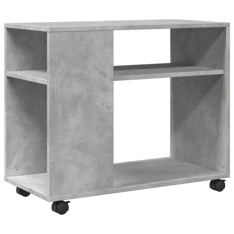 Meuble d'appoint sur roulettes avec étagères 70 x 35 x 60 cm en bois d'ingénierie gris DEC032333