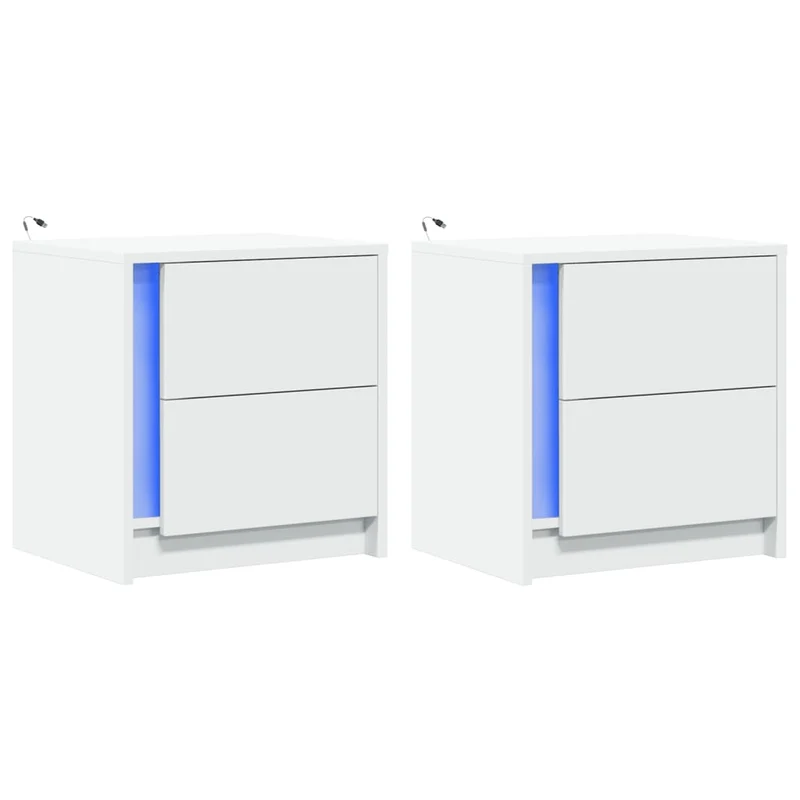Lot de 2 tables de chevet avec tiroirs et LED 43 x 34 x 45 cm en bois d'ingénierie blanc DEC032871