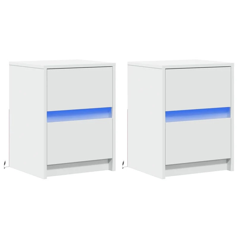 Lot de 2 tables de chevet avec tiroirs et LED 38 x 34 x 50 cm en bois d'ingénierie blanc DEC032870