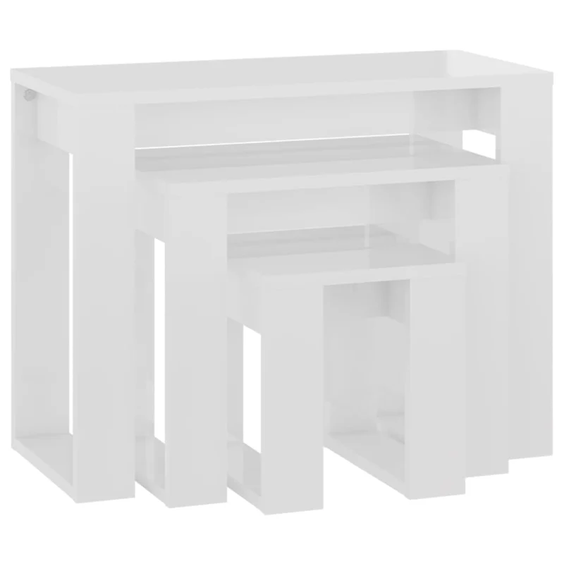 Lot de 3 tables d'appoint gigognes en bois d'ingénierie blanc brilliant DEC032699