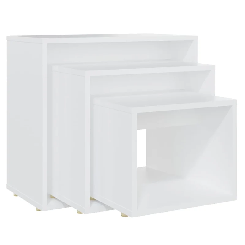 Lot de 3 tables d'appoint gigognes en aggloméré blanc DEC032694