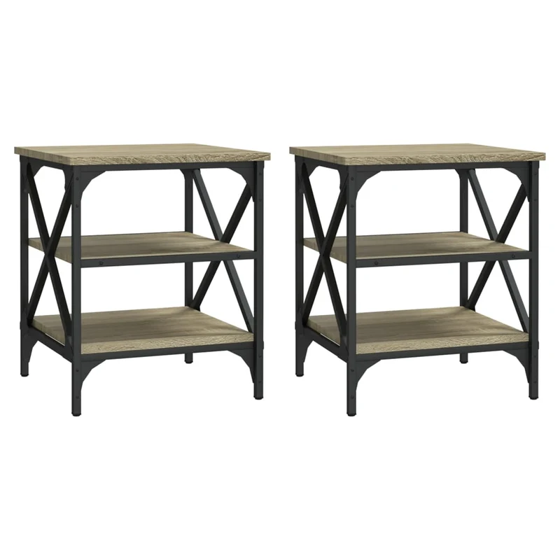 Lot de 2 tables d'appoint avec étagères 40 x 42 x 50 cm bois ingénierie et acier DEC032628