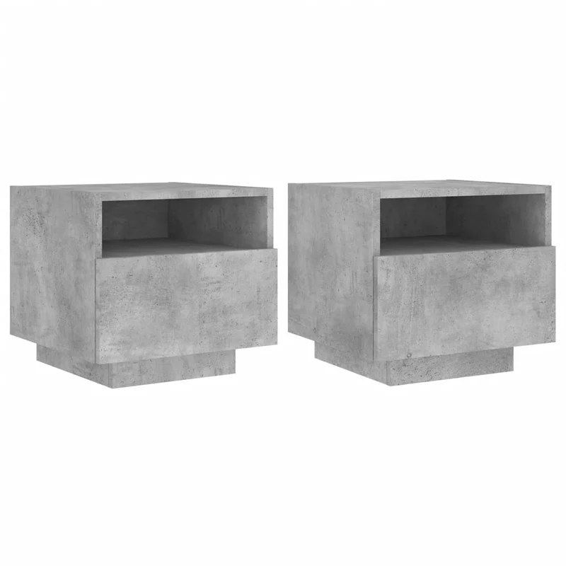 Lot de 2 tables de chevet avec tiroir et LED RVB en bois d'ingénierie couleur gris béton DEC032833