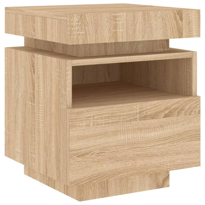 Table de chevet avec tiroir et LED 40 x 39 x 48,5 cm en bois d'ingénierie couleur chêne DEC032831