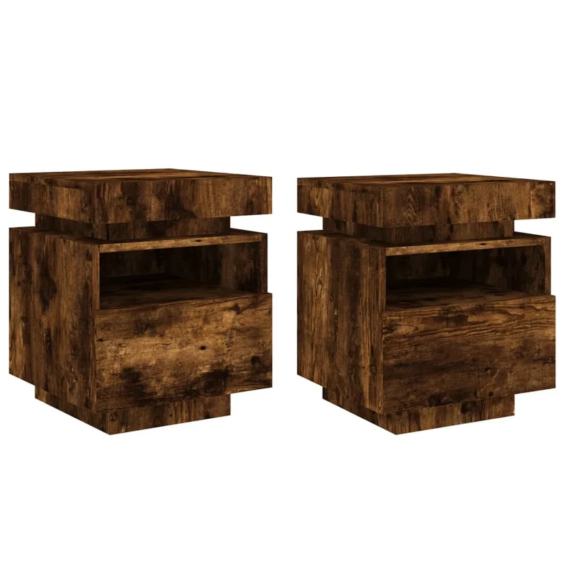 Lot de 2 tables de chevet avec tiroir et LED 40 x 39 x 48,5 cm en bois d'ingénierie marron DEC032826