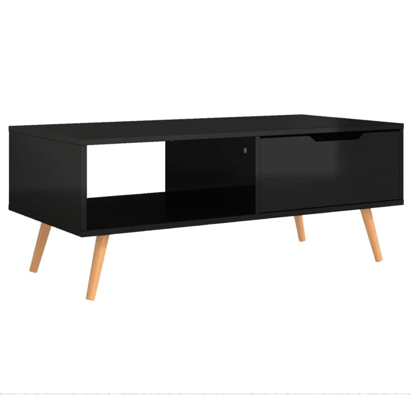 Table basse avec espace de rangement design moderne et contemporaine 100 x 49,5 x 43 cm bois d'ingénierie noir brilliant DEC039889