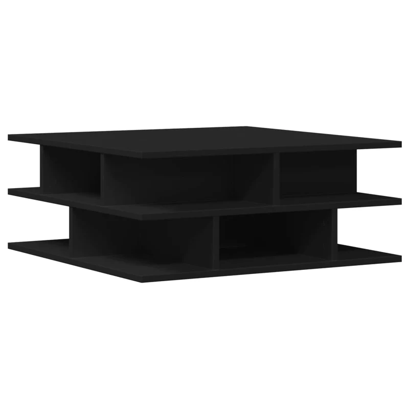 Table basse avec étagère design moderne et contemporaine 70 x 70 x 29 cm bois d'ingénierie noir DEC039742