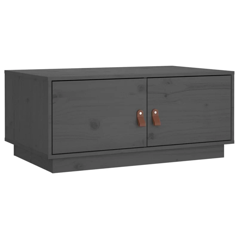 Table basse avec compartiment avec portes design rustique moderne 80 x 50 x 35 cm bois massif de pin gris DEC039200