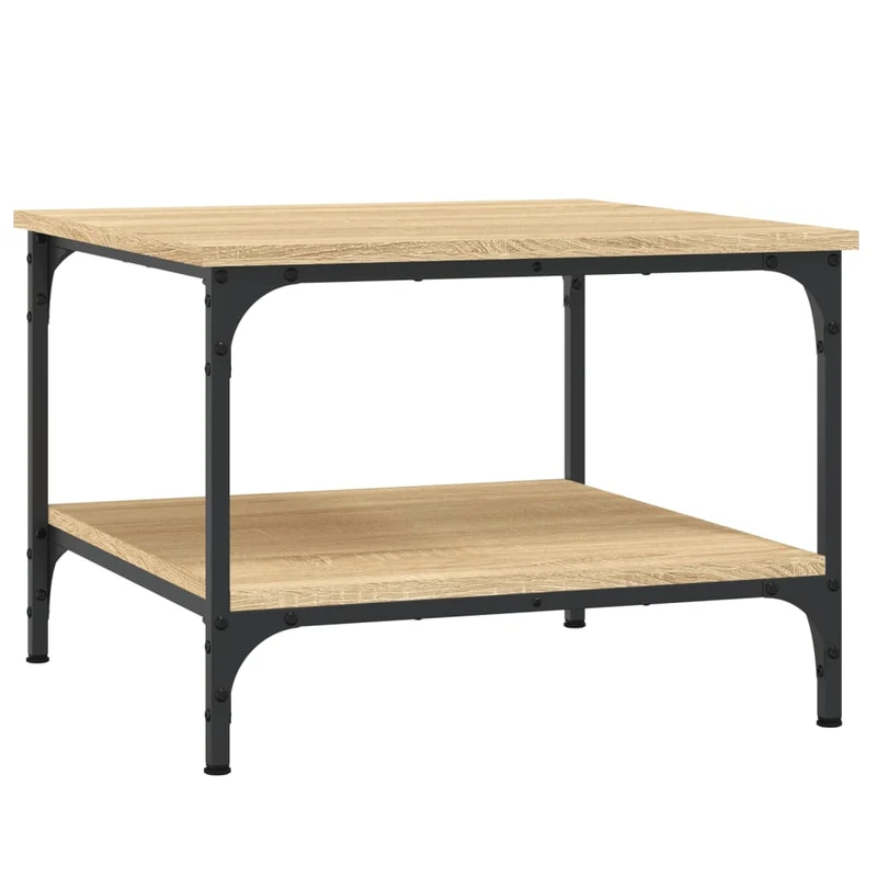 Table basse avec étagère design industriel 55 x 55 x 40 cm bois d'ingénierie couleur chêne et métal DEC038965
