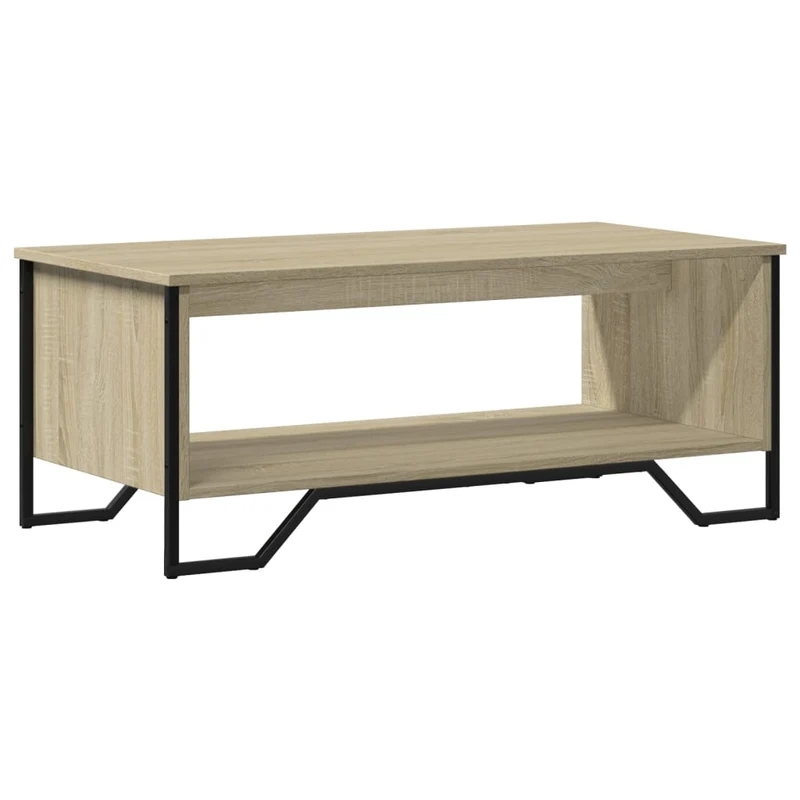Table basse design industriel moderne 100 x 51 x 40 cm bois d'ingénierie couleur chêne et métal DEC038878