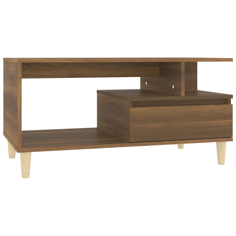 Table basse avec compartiments ouverts et tiroir design moderne 90 x 49 x 45 cm bois d'ingénierie marron DEC038781
