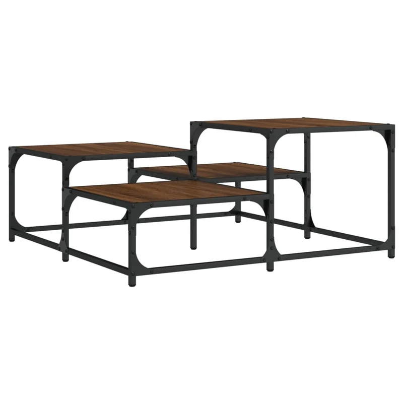 Table basse plusieurs hauteurs design industriel 87,5 x 87,5 x 40 cm bois d'ingénierie marron et métal DEC038770