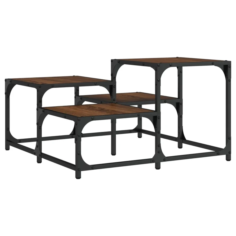 Table basse plusieurs hauteurs design moderne et contemporaine 68 x 68 x 40 cm bois d'ingénierie marron et métal DEC038731