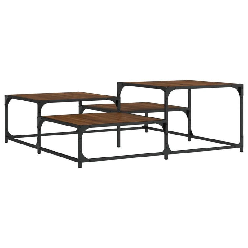 Table basse plusieurs hauteurs design industriel 107 x 107 x 40 cm bois d'ingénierie marron et métal DEC038654