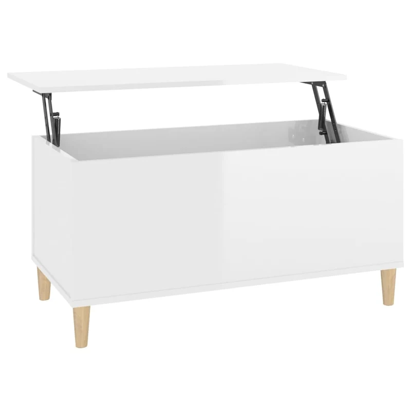 Table basse avec plateau relevable design moderne et contemporaine 90 x 44,5 x 45 cm bois d'ingénierie blanc brilliant DEC038147