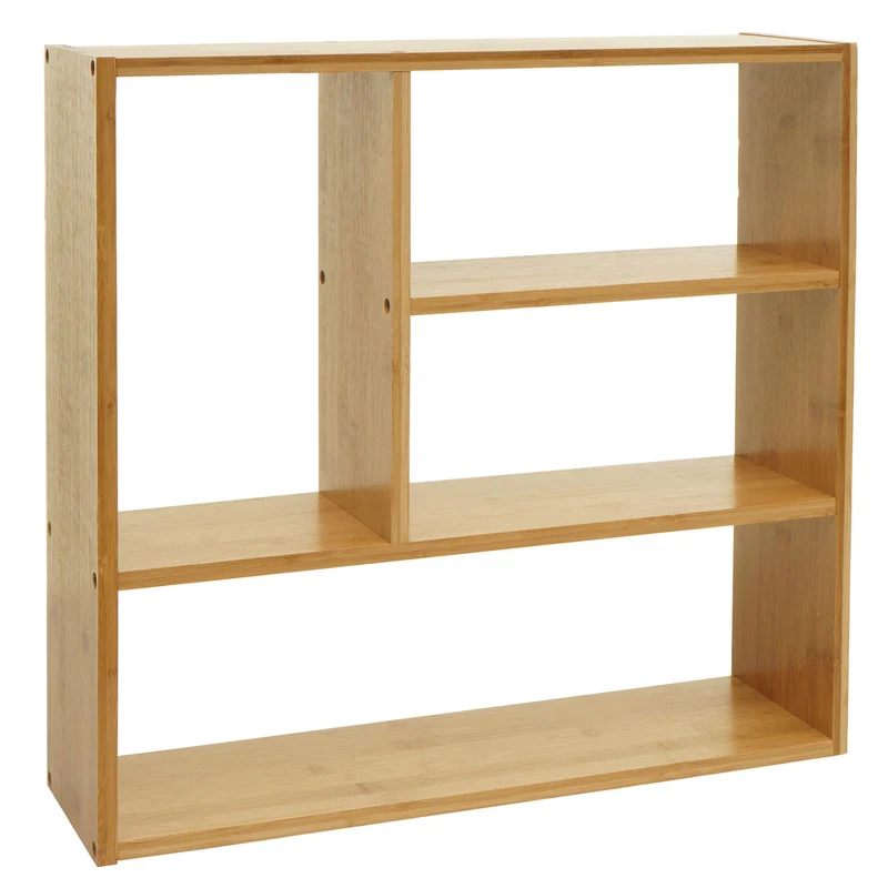 Étagère murale suspendue avec 4 compartiments en bambou 50x50x15 cm 04_0008682