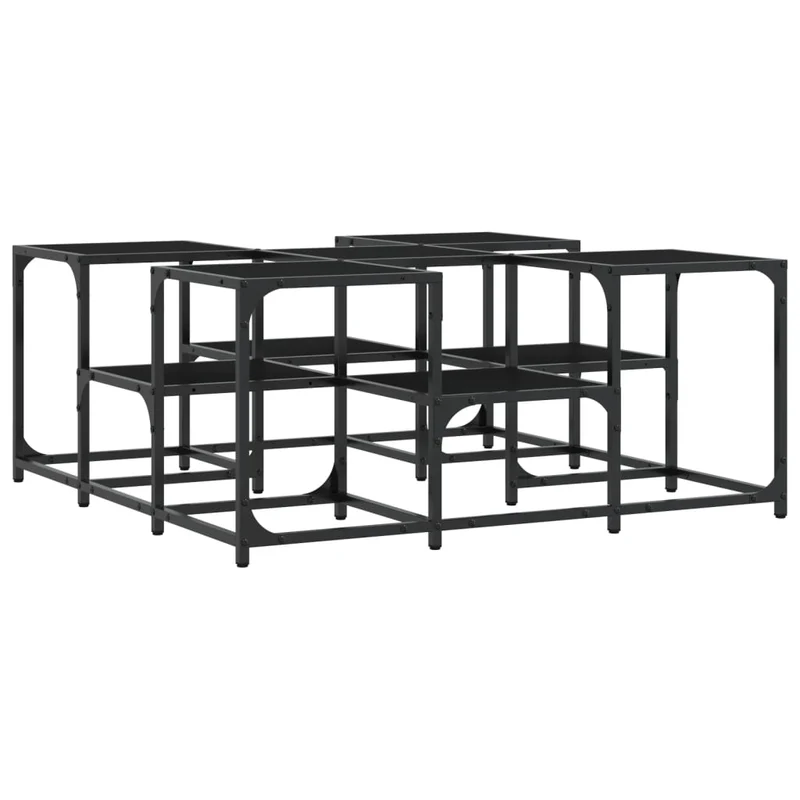 Table basse deux hauteurs design industriel 91 x 91 x 40 cm bois d'ingénierie noir et métal DEC039863