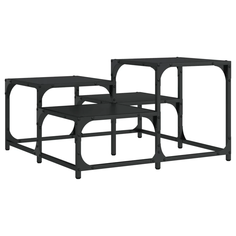 Table basse différentes hauteurs design industriel 68 x 68 x 40 cm bois d'ingénierie noir et métal DEC039736