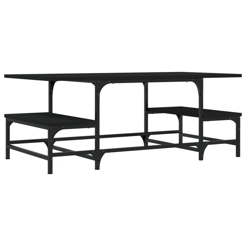 Table basse deux hauteurs design industriel 100 x 50,5 x 40 cm bois d'ingénierie noir et métal DEC039537
