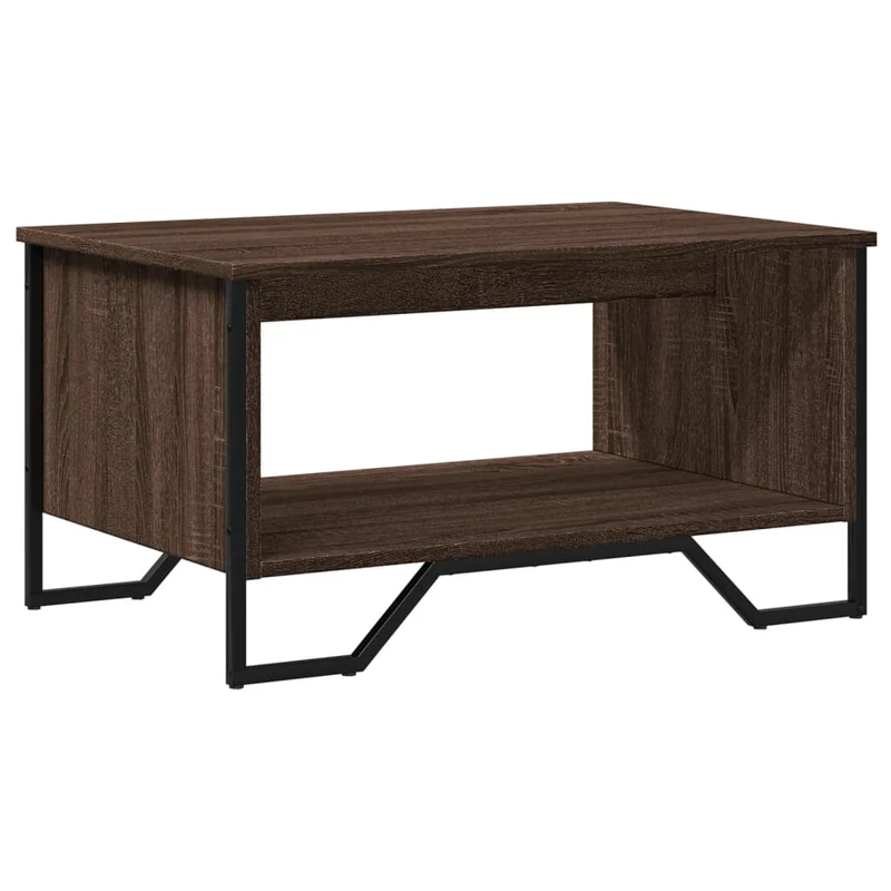 Table basse design contemporain et chaleureux 75 x 51 x 40 cm bois d'ingénierie marron et métal DEC038740