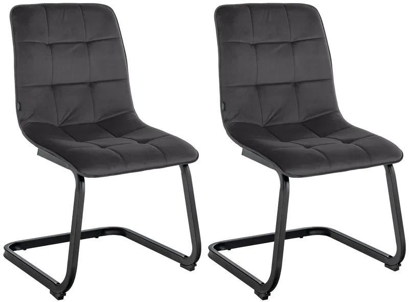 Set de 2 chaises de salle à manger coutures décoratives carrées en velours noir et pieds luge en métal noir 10_0001576