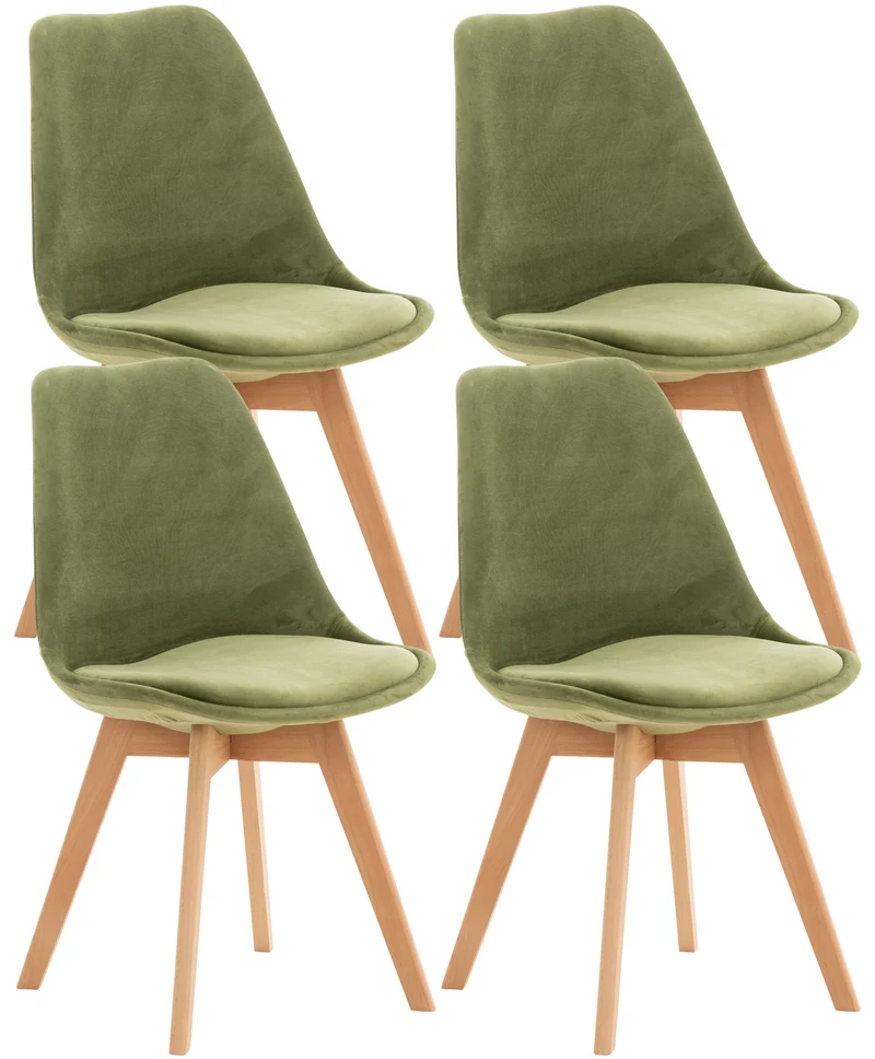Lot de 4 chaises de salle à manger design scandinave en tissu velours vert clair pieds bois clair CDS10384