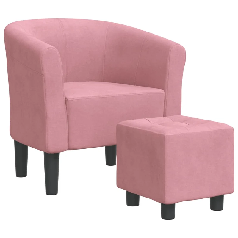 Fauteuil lounge assise confortable design moderne avec repose-pieds en velours rose DEC026432