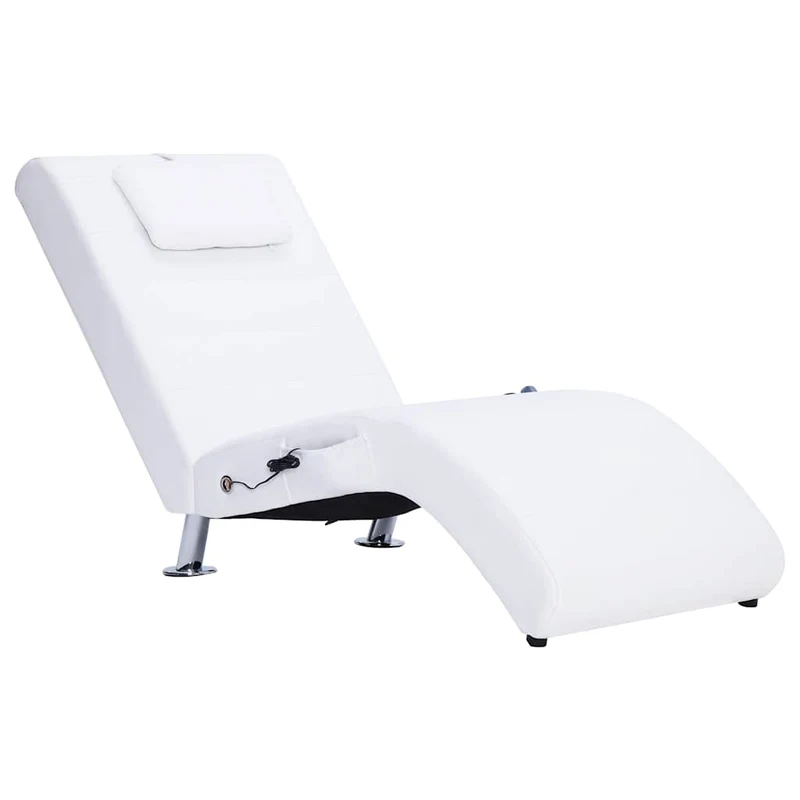 Méridienne chaise longue pour intérieur fonction massage avec oreiller en PVC blanc DEC026130