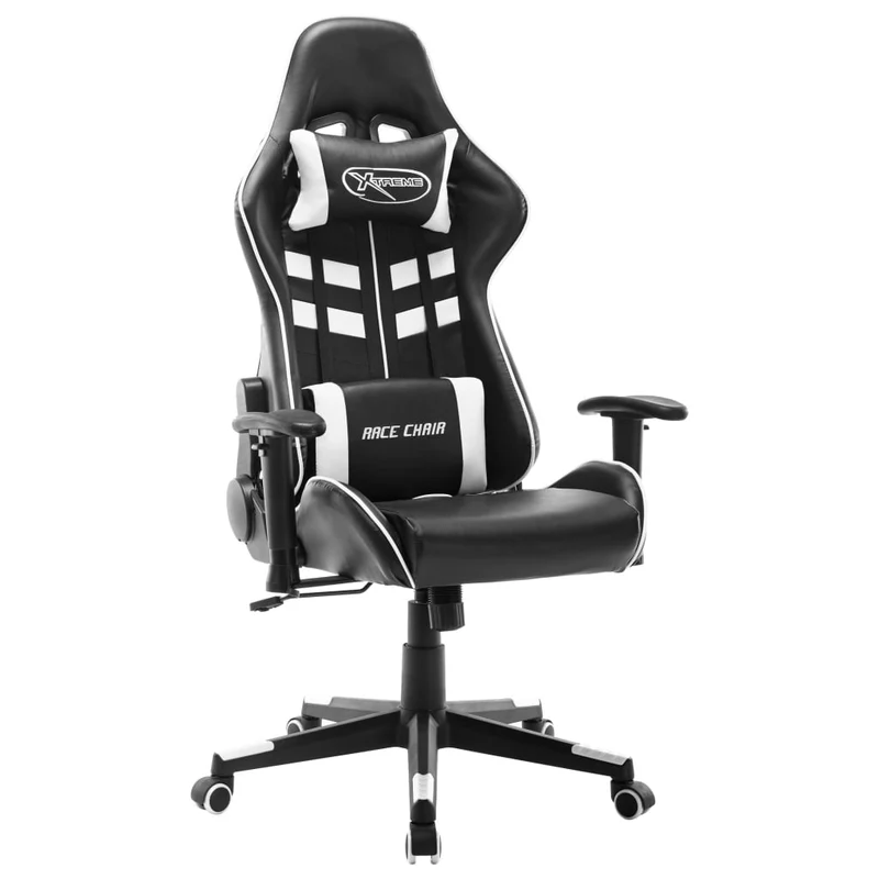 Fauteuil de bureau chaise gaming sur roulettes en PVC noir et blanc DEC025954